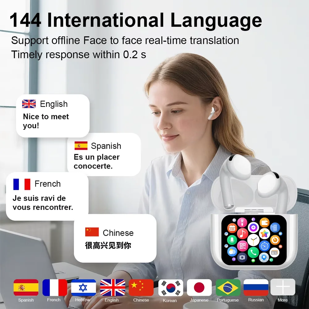 Real Time Translators Headphones Wireless Earphones Noise Canceling IPX7 Waterproof Smart Touch Control Kids Women Men Earbuds