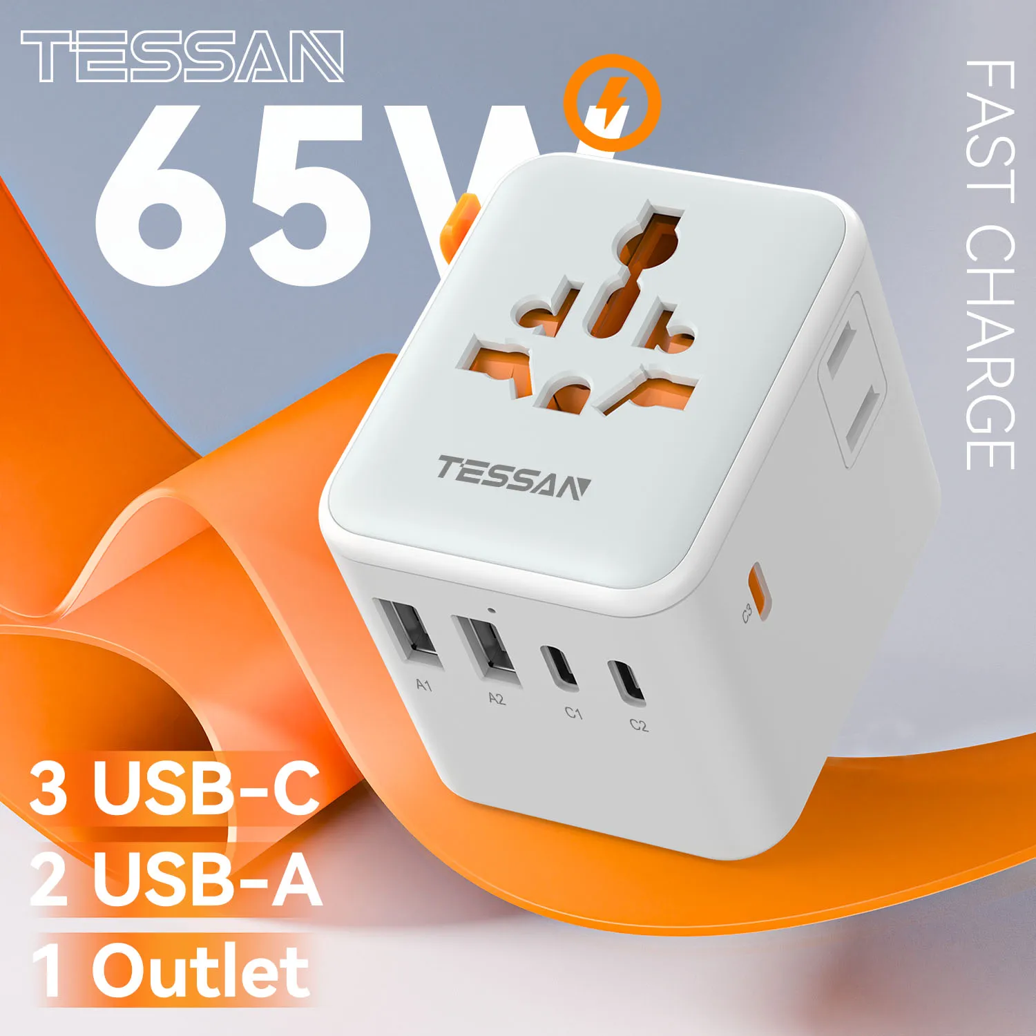 TESSAN 65W GaN Compact Travel Adapter with Multiple USB Ports