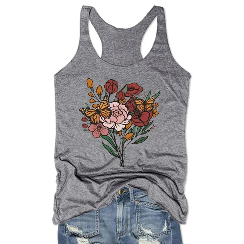

Womens Tops Vintage Style Floral Cute Tops Floral White Top Women Clothing Butterfly Tank Top Pink Goth L