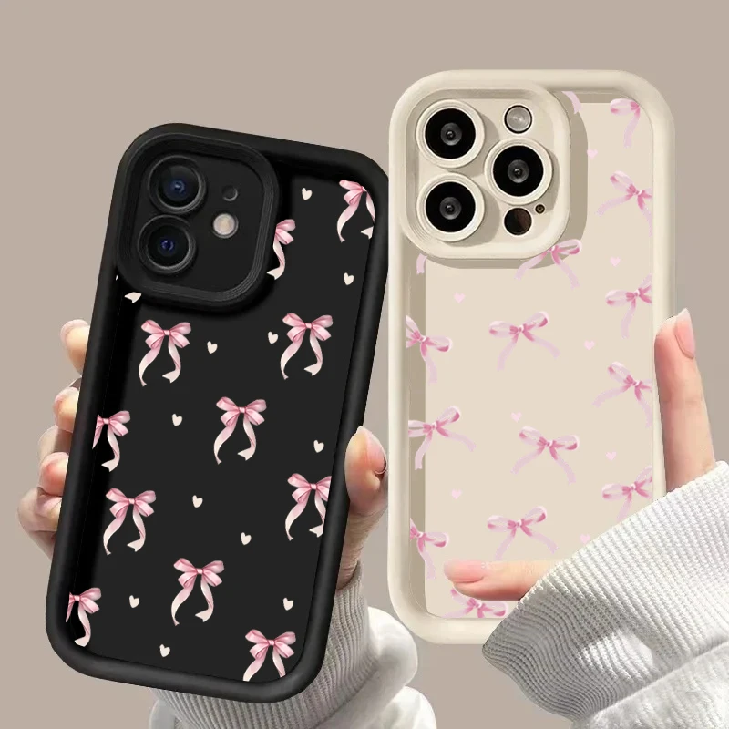 Luxury Cute Pink Bow Print Matte Silicone Phone Case
