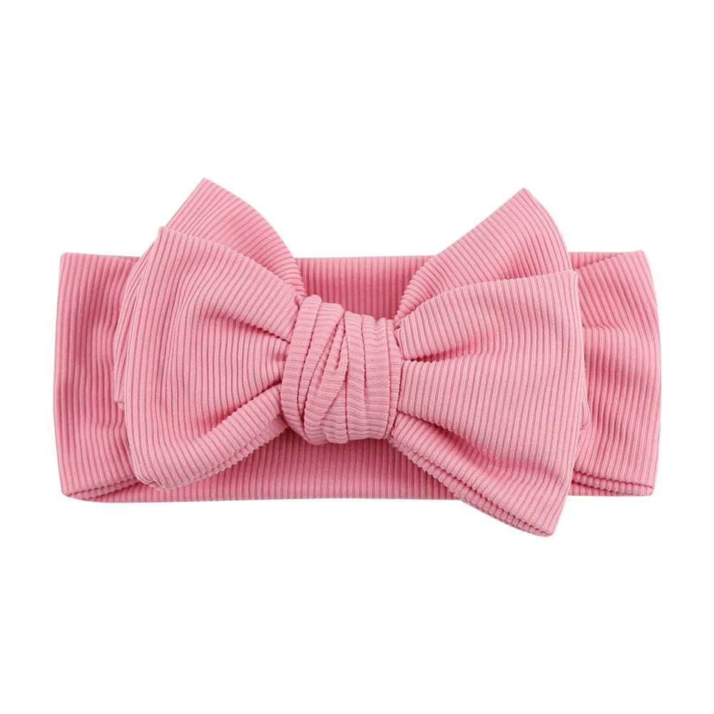 Solid Ribbed Cotton Baby Headband Big Bow Double Layers Knotted Headwraps Newborn Boys Girls Elastic Hair Bands Accessories 5
