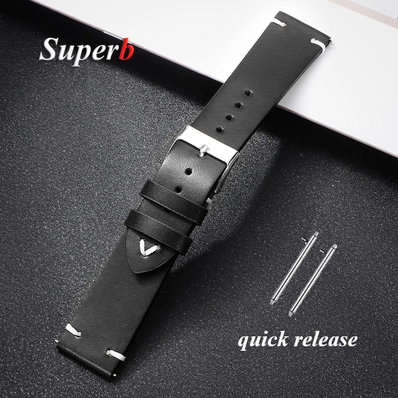 Handmade Retro Oil Wax Genuine Leather Watch Strap - Quick Release Calfskin
