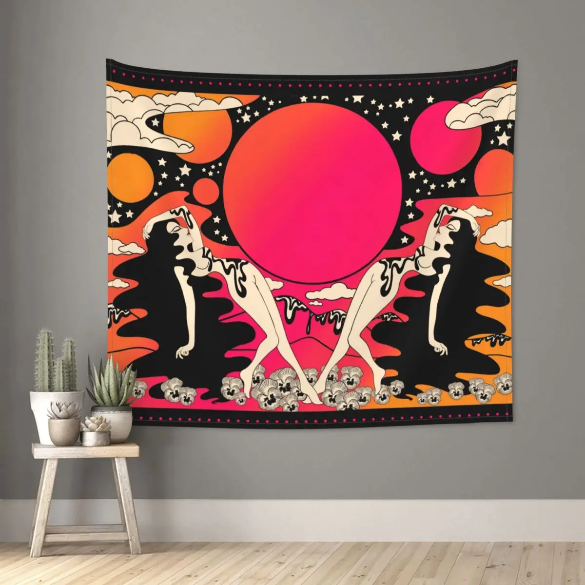 

Женский гобелен на закате, богемный полиэстер, настенное украшение, пляжный коврик, одеяло для ведра