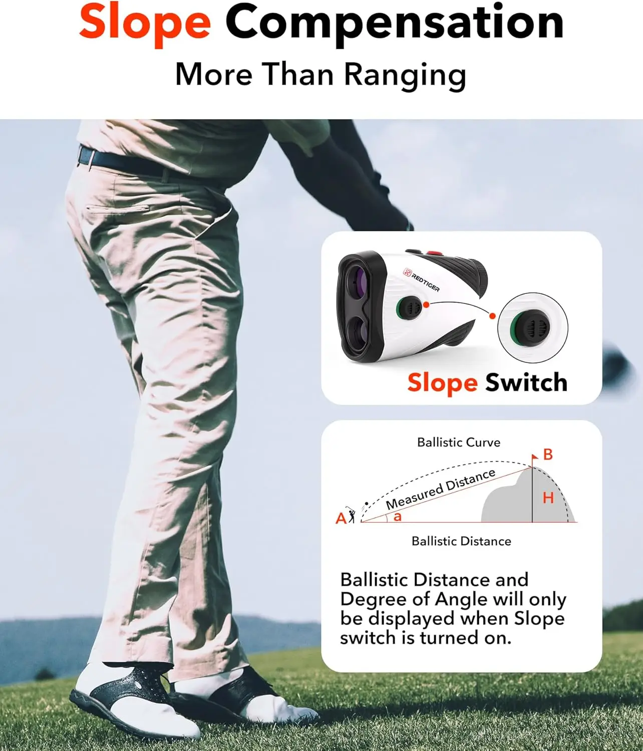 Golf Rangefinder with Slope, 1200 Yards Laser Range Finder Golfing, 7X Magnification, Flag Pole Locking Vibration, Rech