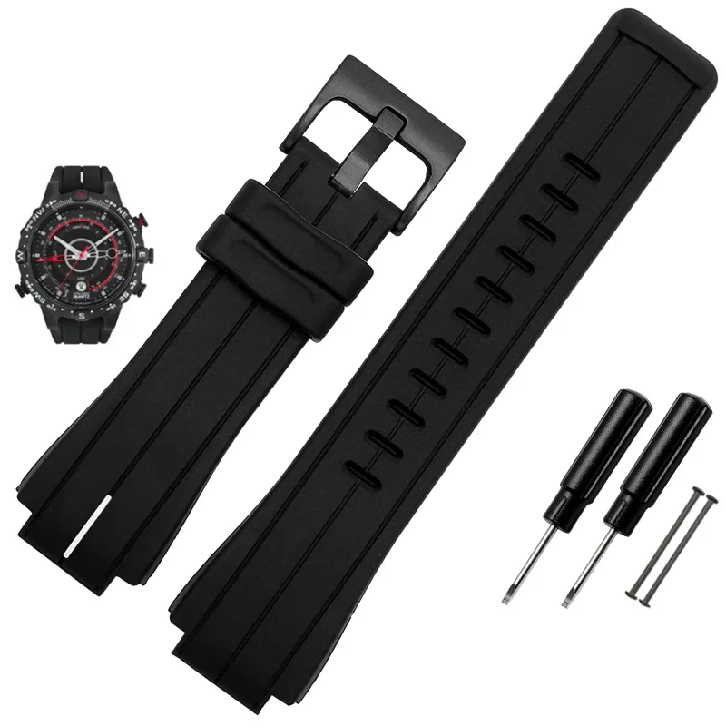 High-Quality Black Waterproof Silicone Sports Watchband - Men's 24mm