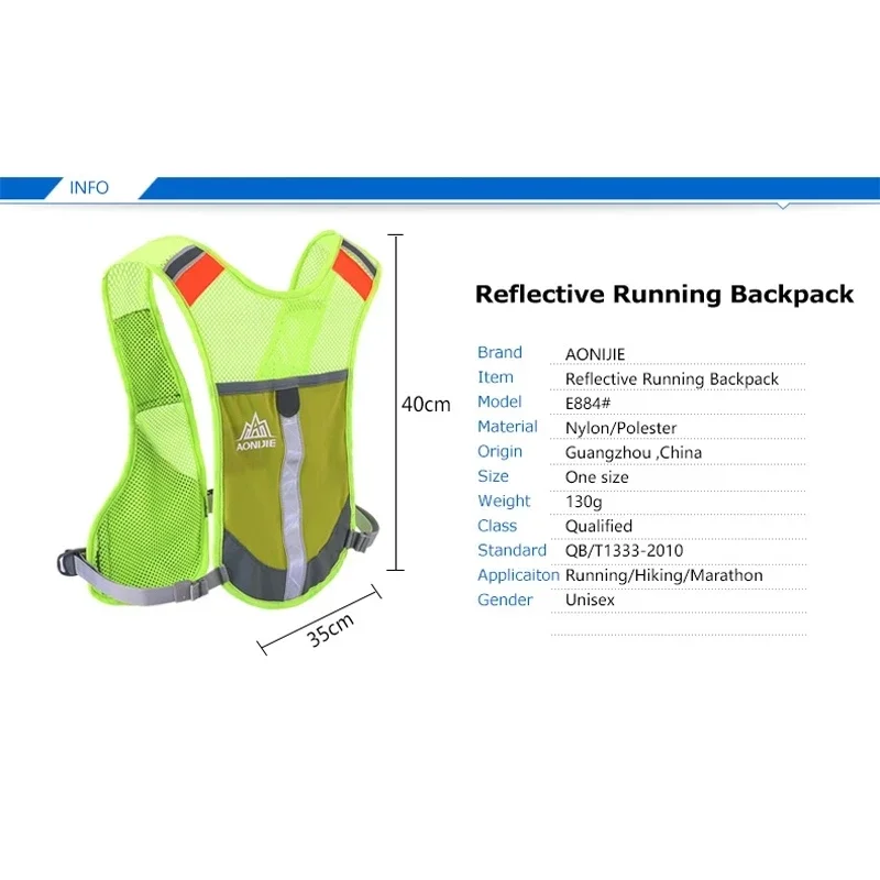 AONIJIE Reflective Night Running Vest Backpack Harness Water Bottle Trail Running Marathon Hiking Hydration Backpack Pack Bags