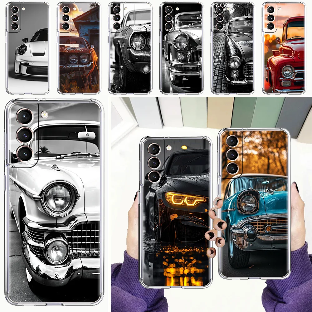 Sleek Soft Clear Black & White Phone Case with Car Design