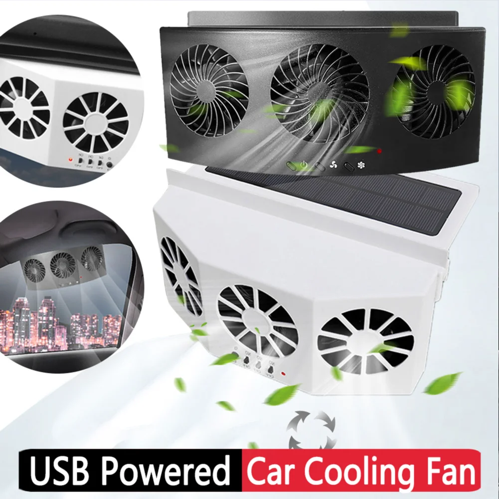 5VUSBCarAutoExhaustFanThreeHeadAirCoolerCarVentilatorCar