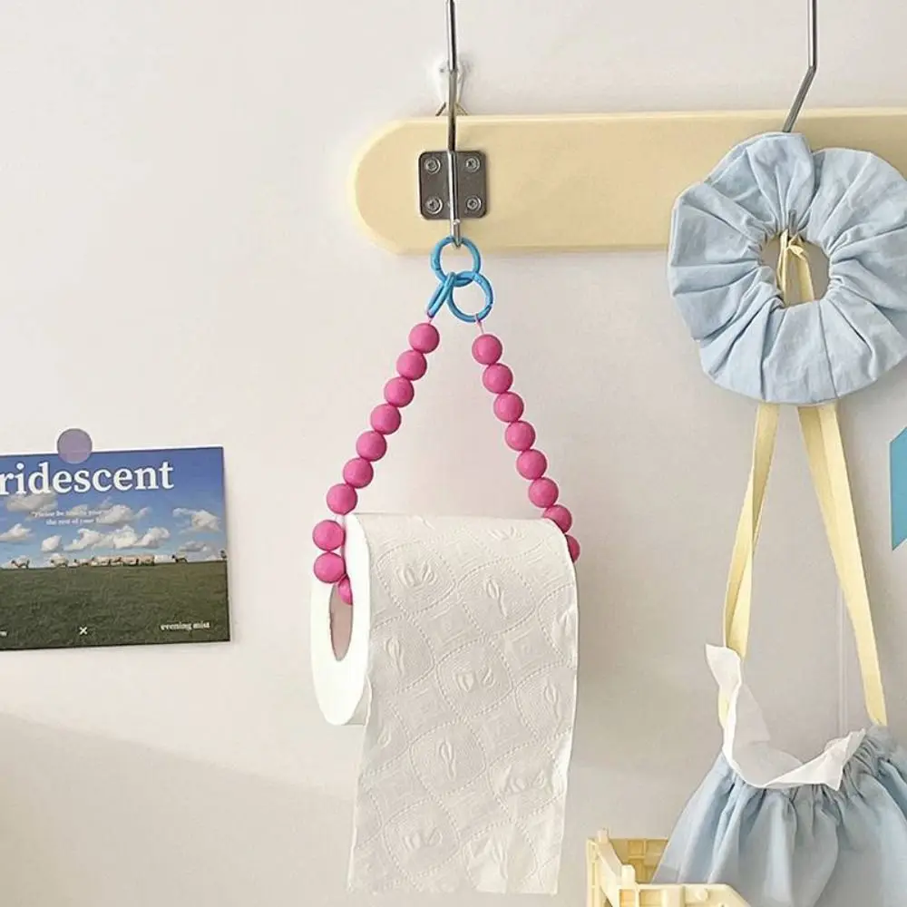Dopamine Hanging Beaded Tissue Holder Non Punching Multifunctional Toilet Paper Roll Bracket Decoration Wall Mount Paper Towel Holder Toilet Paper Rack Toilet Paper Holder Toilet Roll Holder Tissue Holder