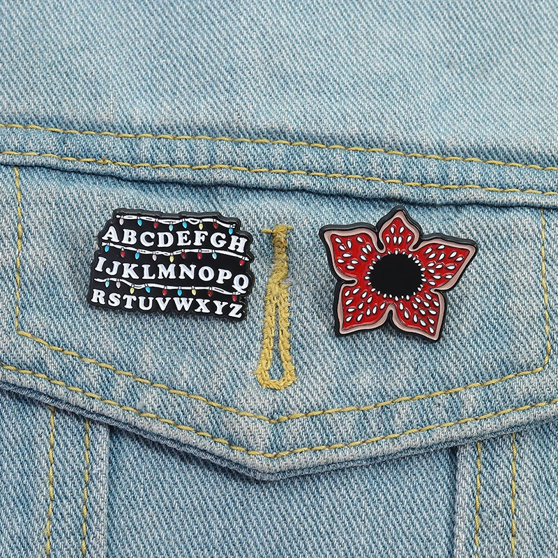 Sci-fi Horror Movies Brooch Enamel Pins Red Cannibal Flowers And 26 English Letter Brooches Backpack Lapel Badge Jewelry Gifts Image 10