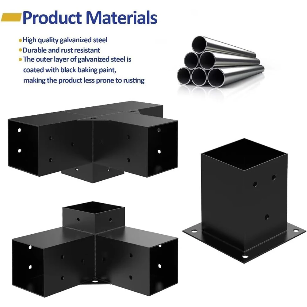 Pergola Kit with 3-Way Brackets Woodworks DIY Post Base Kit Gazebo Brackets Kit for Pergolas Gardens and Metal Gazebo Kits