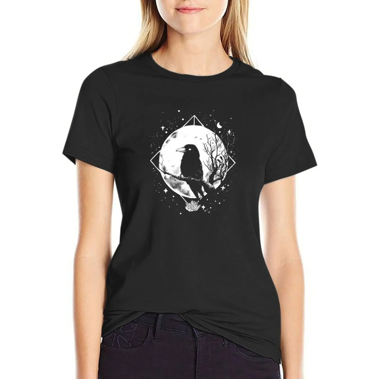 Gothic raven - Crow in the moonlight - Witchcraft - T-Shirt aesthetic clothes lady clothes t shirts for Womens