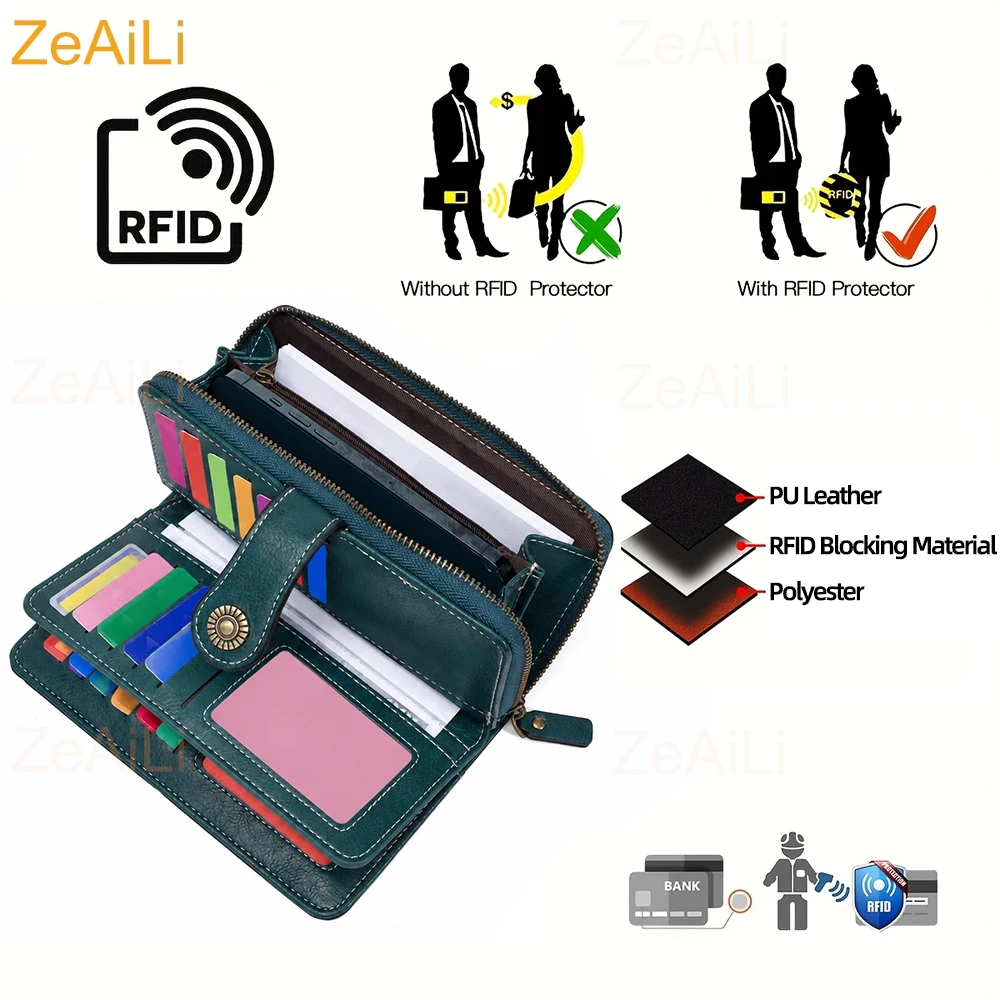 Portafoglio da donna con stampa a motivo di gnomi e nani, protezione RFID, grande capacità, portafoglio lungo multi-card con cinturino da polso, regalo. - immagine 6
