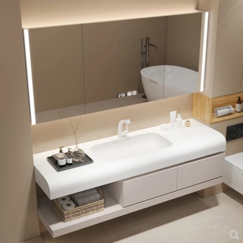 

Rock slab ceramic Corian skin resistant integrated basin countertop bathroom cabinet combination wash face wash basin sink sink
