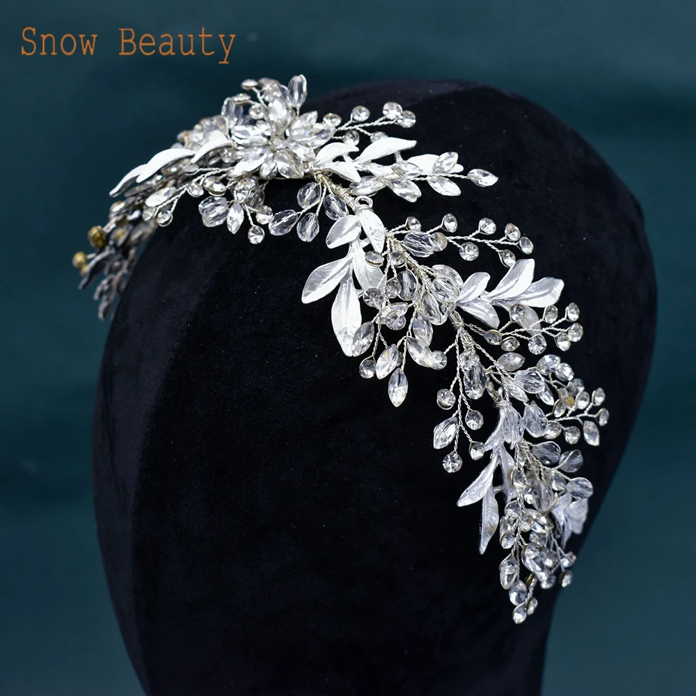 

DZ081 Crystal Bridal Headband Bride Hair Accessories Rhinestone Pageant Crown Princess Tiara Handmade Leaves Baroque Headwear