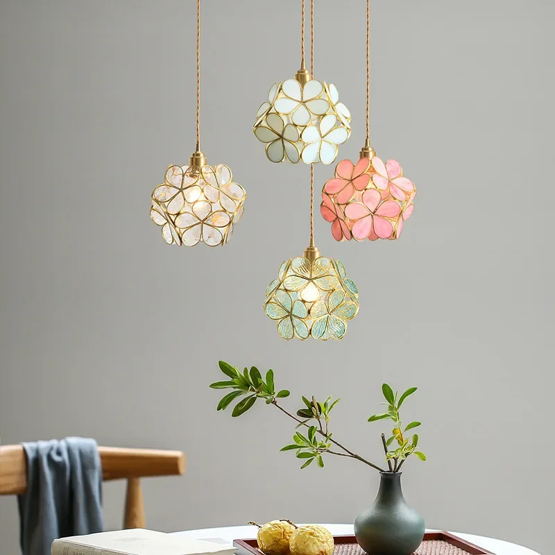 

Nordic Color Petals Chandelier Luxury Creative Romantic Copper Pendant Lamp Restaurant Bedroom Indoor Bedside Hanging Light