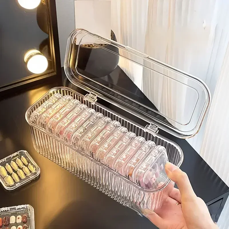 Storage Box Cosmetic Storage Box Transparent Stripe Rectangular Cover Dust Proof Handmade Nail Sealed Table Top Packaging Box 3 Storage Box Cosmetic Storage Box Transparent Stripe Rectangular Cover Dust Proof Handmade Nail Sealed Table Top Packaging Box - Image 3