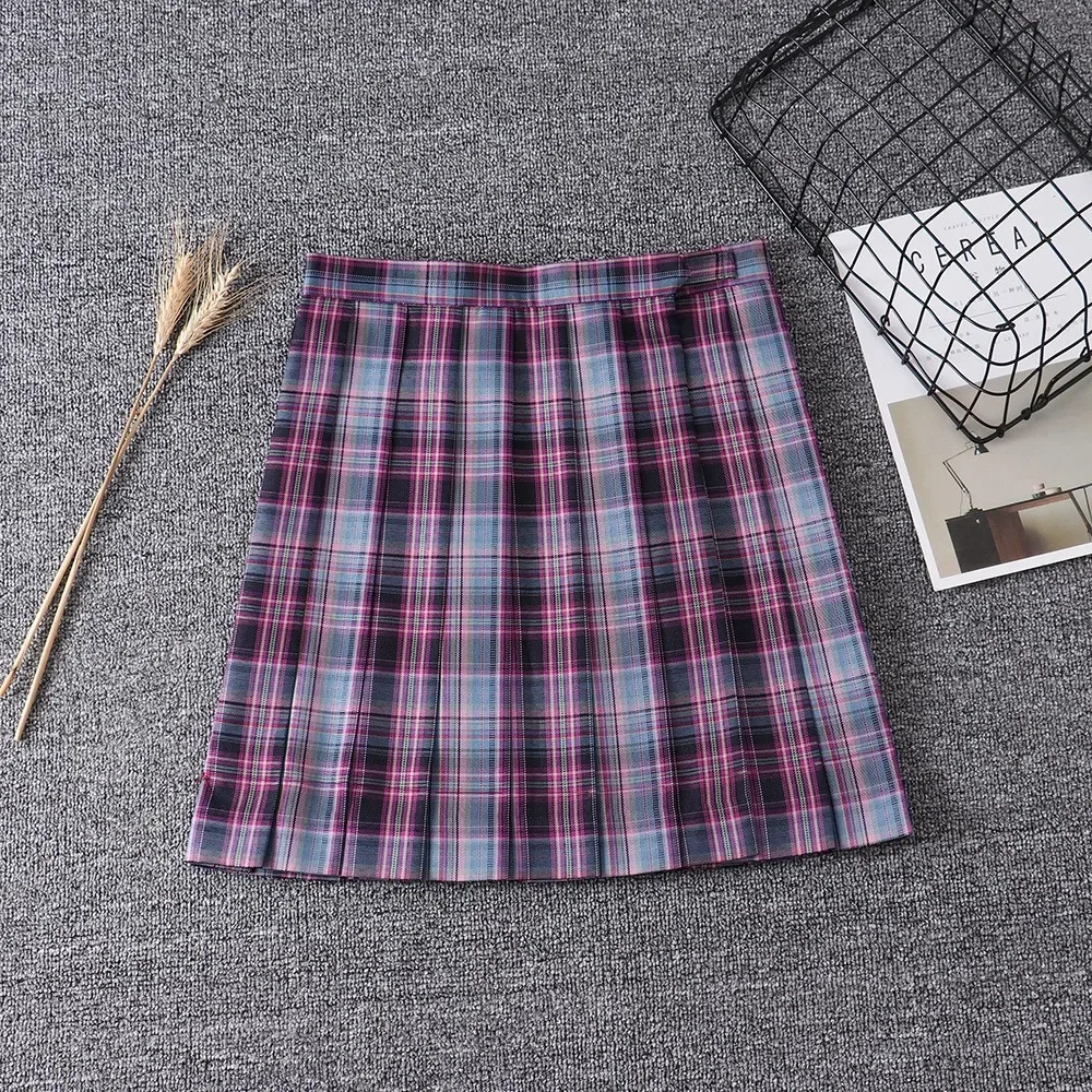 Women Harajuku Preppy Style Sweet Kawaii Pleated Plaid Skirt Summer Korean Jk Uniform High Waist Mini A-Line Skirts Female