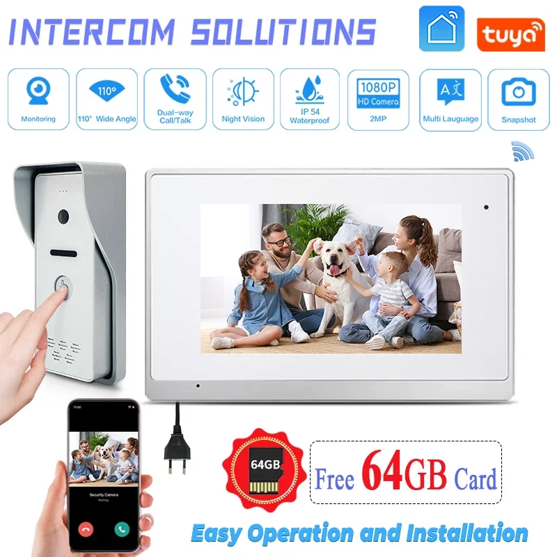 

Support Memory Card 1080P Video Intercom For Home Tuya Wired Video Door Phone Access Control System