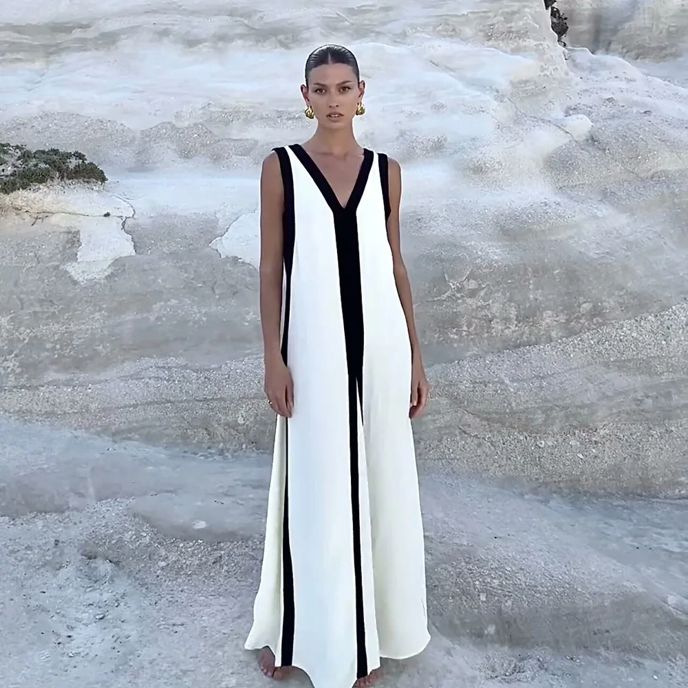 Women's 2025 Summer Casual Maxi Dress - Sleeveless Gradient Striped Knit Beach Sun Dress - View #2