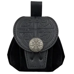 Steampunk Medieval Style Leather Waist Bag with Drawstring (03 black)