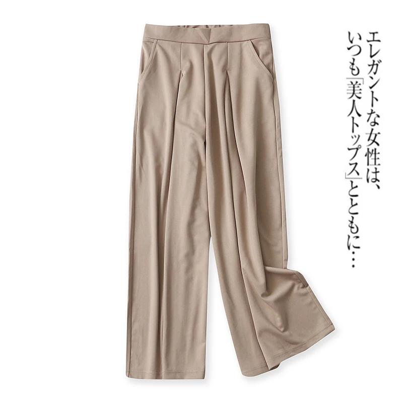 

Wide-leg Pants Solid Color Semi-elastic Waist Pocket Loose Pants 10617