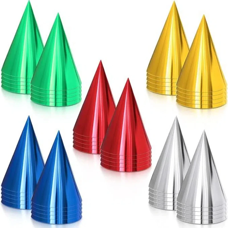 6pcs/Pack Kids Solid Color Birthday Hat Paper Gold Silver Adults Party Cap Red Green Headwear party hat birthday crown birthday headband set