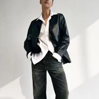 European and American style fashionable simple versatile PU imitation leather one-button suit jacket 2