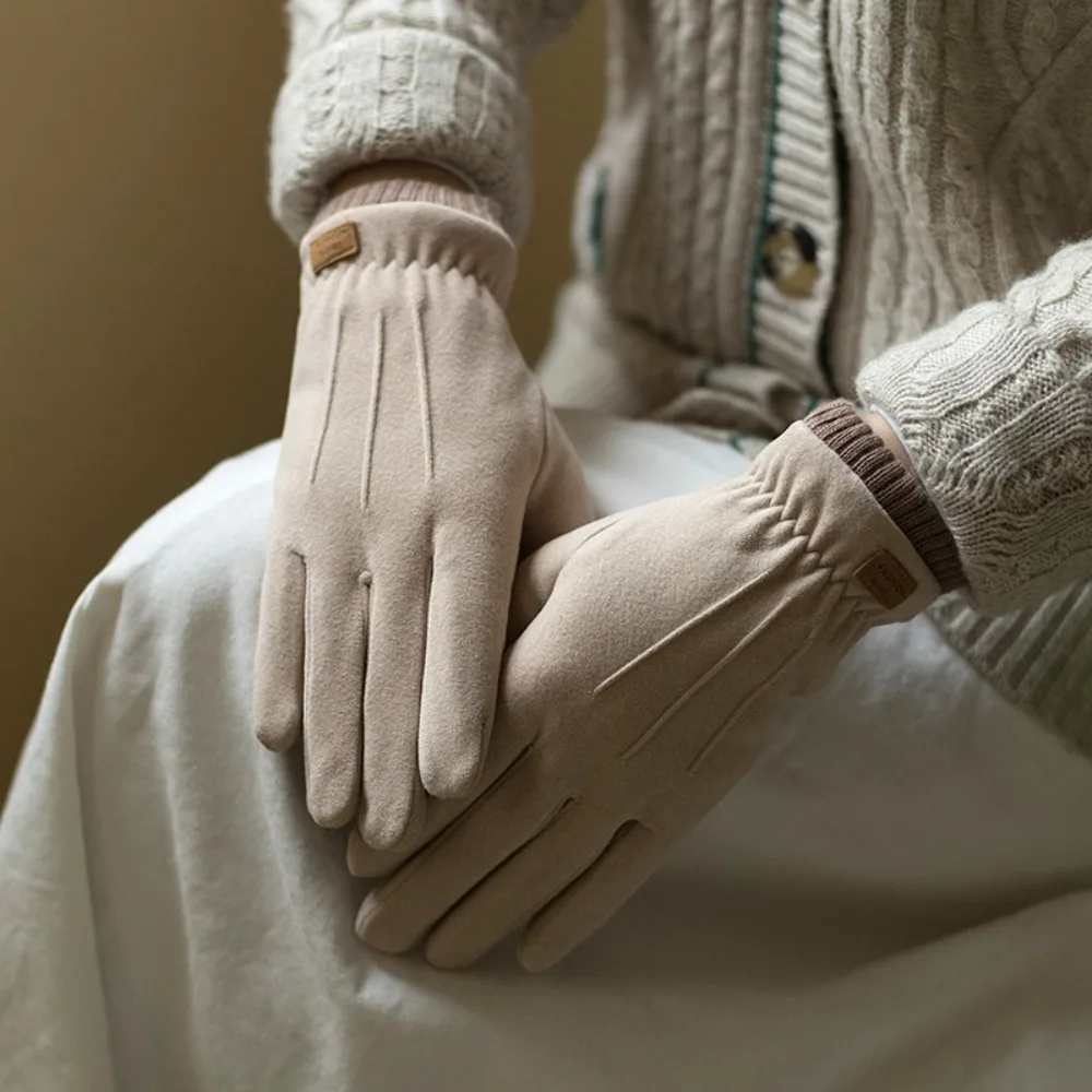 

Женские замшевые перчатки, практичные ветрозащитные теплые велосипедные перчатки, плюшевые и Утолщенные мягкие замшевые зимние плотные женские перчатки