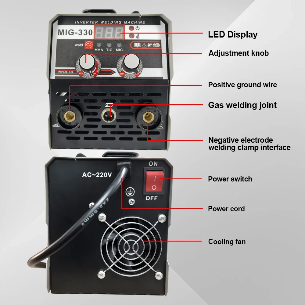 3 in 1 Semi-Automatic MIG Welding Machine TIG/MMA/MIG Gas-Less Soldering Welder with Digital Screen Display for 110/220V Home Use