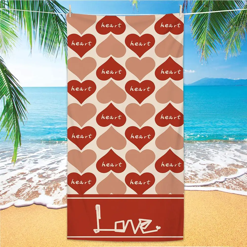 

Love Pattern Beach Towel Super Absorbent Lightweight Bath Towel Blanket for Travel Swim Camping Romantic Valentine's Day Gifts