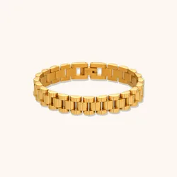Stainless Steel Silver - Tone Bracelet - Hip Hop Fashion Jewelry Accessory - 22cm (10mm Gold Color)