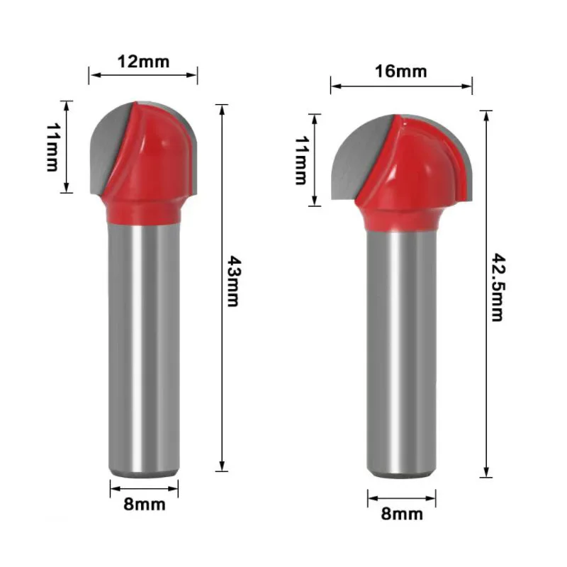 Fraise droite ronde 12mm queue 8mm