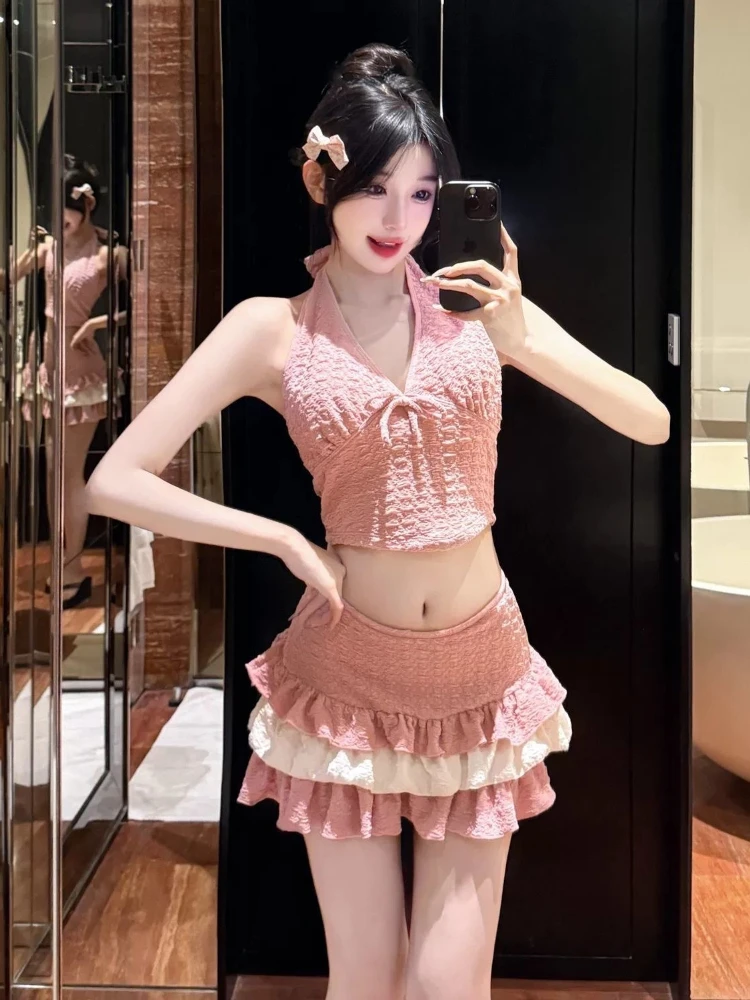 Y2k Women's Dot 3 Piece Bikini Sets 2000s American Vintage Crop Top Swimwear Summer Harajuku Sweet Sexy Beach Bathing Suit Chic 5