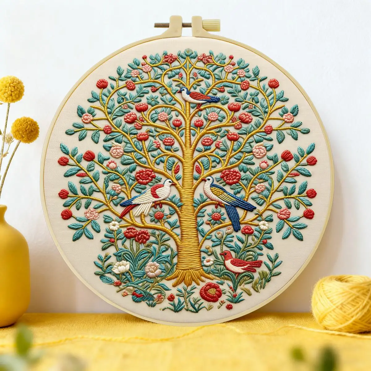 1 Stück 20X20CM/15X15CM 7,87/6,3 Zoll Baum des Lebens Stickerei Starter-Kit DIY-Kit DIY-Stickerei-Set Handarbeiten Nähkunst