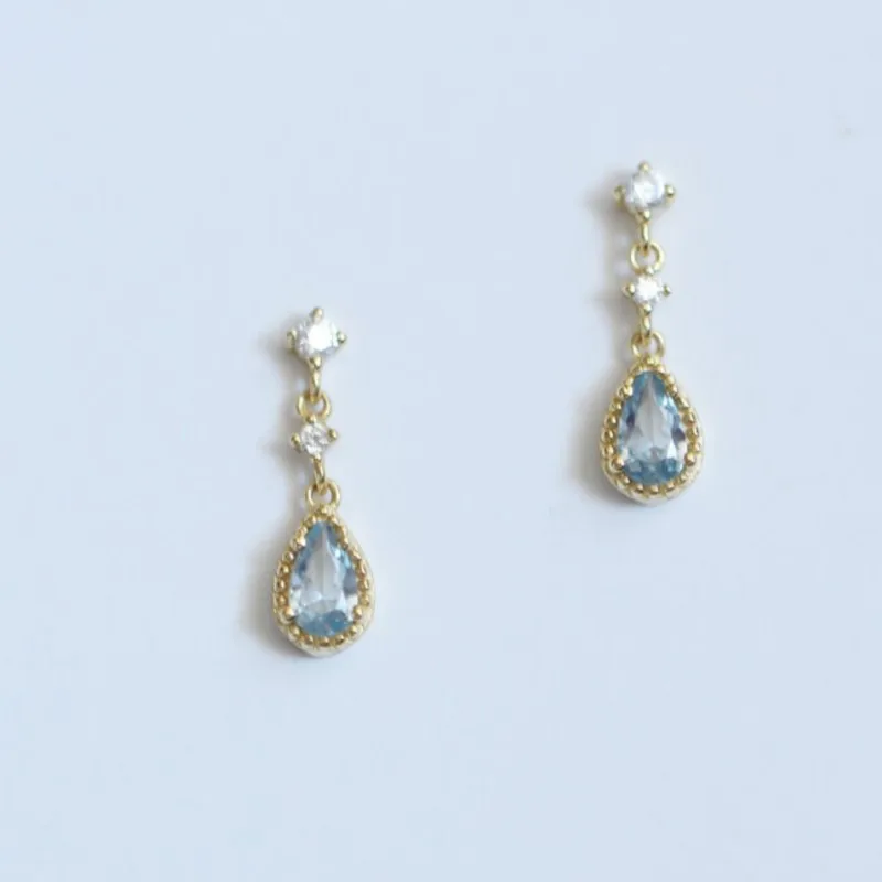Light Luxury Blue Water Drop Zircon Hoop Earring for Women Exquisite Y2K Party Jewelry Accessories