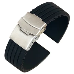 Universal Waterproof Silicone Watch Band with Folding Buckle - Sport Strap Bracelet Accessory - 22mm (Black S)