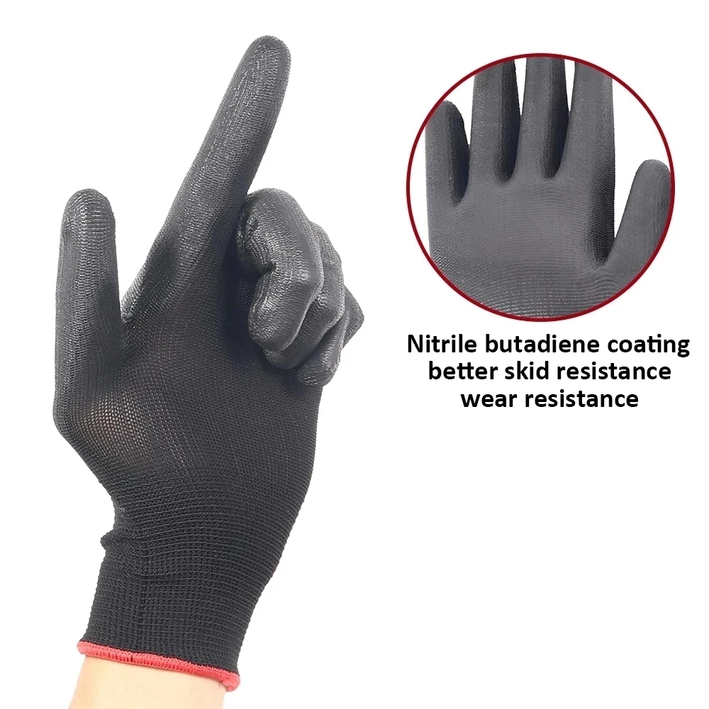 DULFINE Ultra-Thin PU Coated Work Gloves-12 Pairs,Excellent Grip,Nylon  Shell Black Polyurethane Coated Safety Work Gloves, Knit Wrist Cuff,Ideal  for