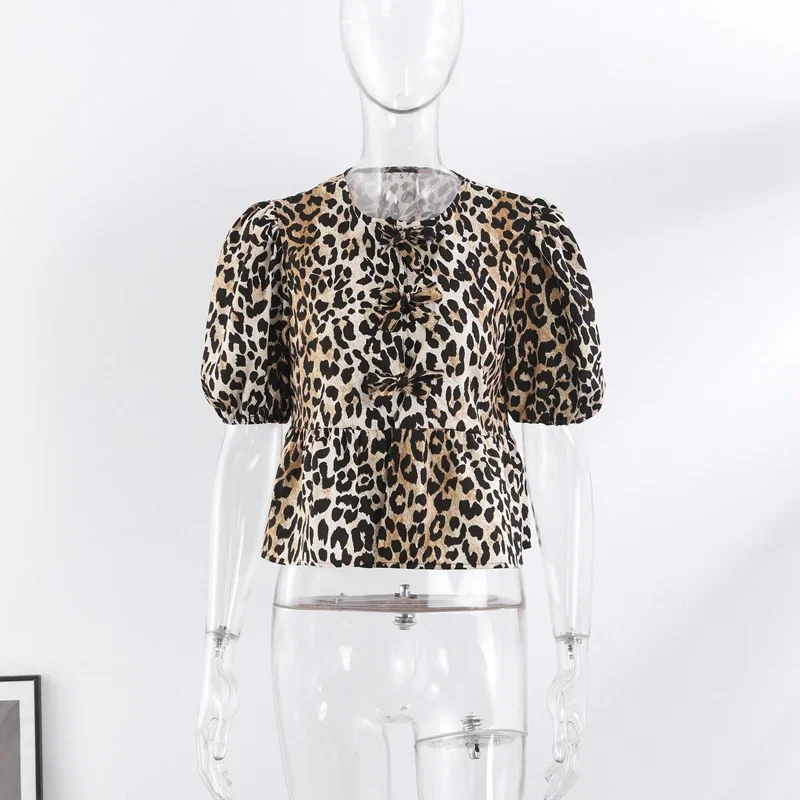 Chic Leopard Printed Lace Up Top For Women Casual V Neck Sleeveless Vest New Spring Summer Female High Street Wasitcoat