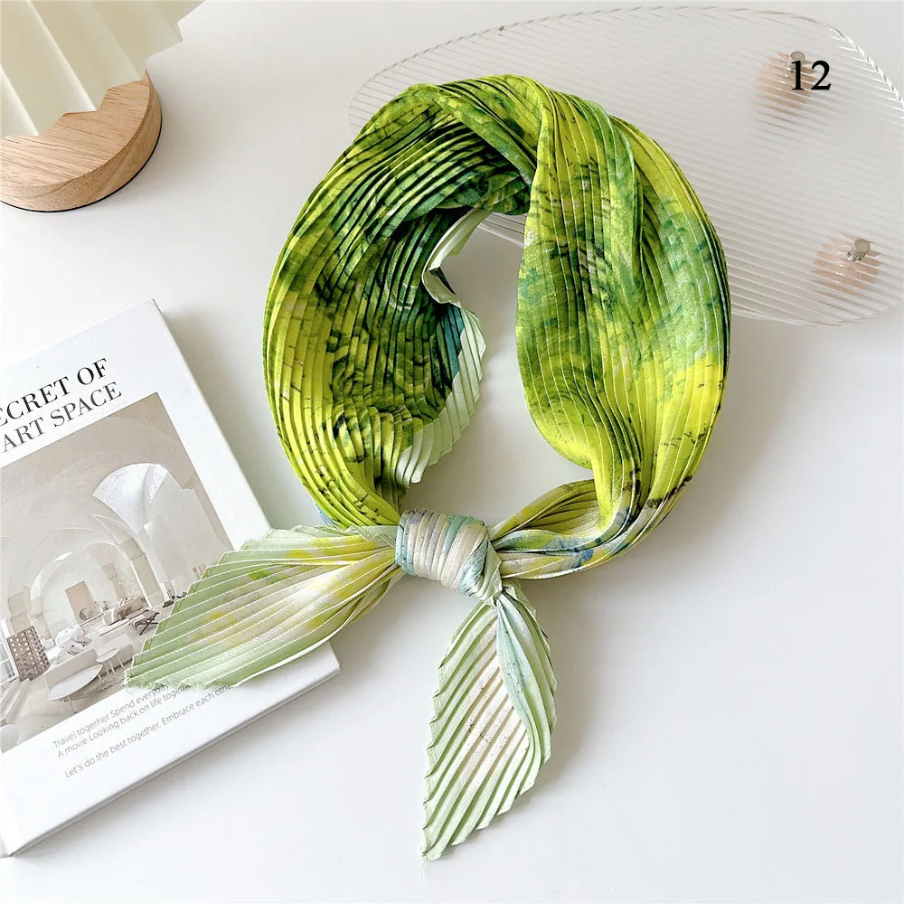 Korean Crinkle Hair Bands Scarf Satin Hijab Head Wraps Neckerchief Office Ladies Professional Small Shawl Square Scarves Bandana 6