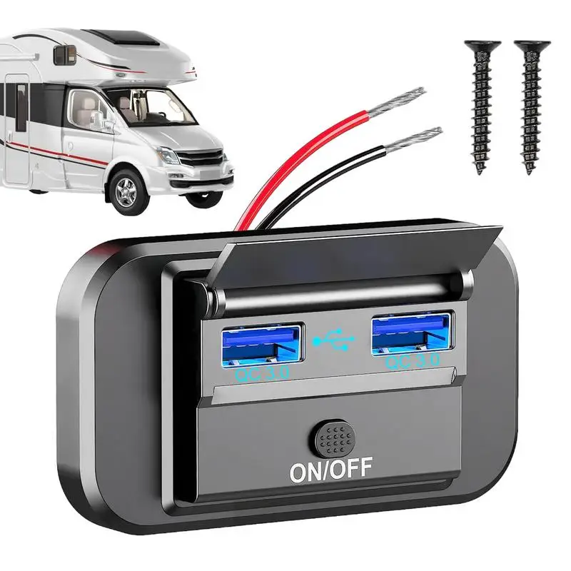 RV USB Outlet QC3.0 Motorcycle USB Fast Charger 2 Ports DC 12-24V 66W Quick Charger Socket Panel RV Phone Charger Outlet for RV