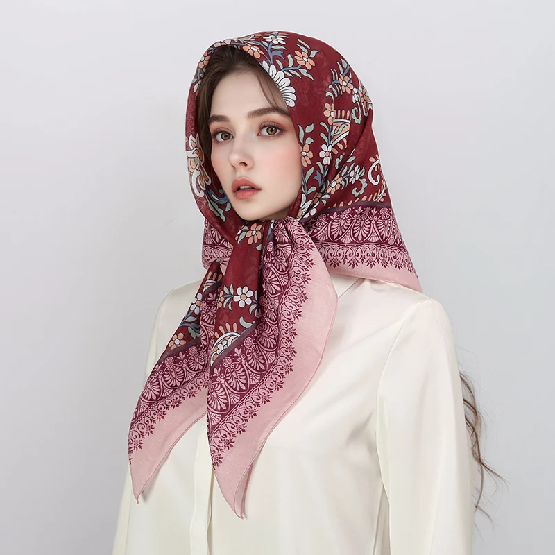 Luxury Fashion Print 90x90cm Square Silk Scarf Women Soft Satin Hairband Neckerchief Tie Female Headband Foulard Bag Ribbon