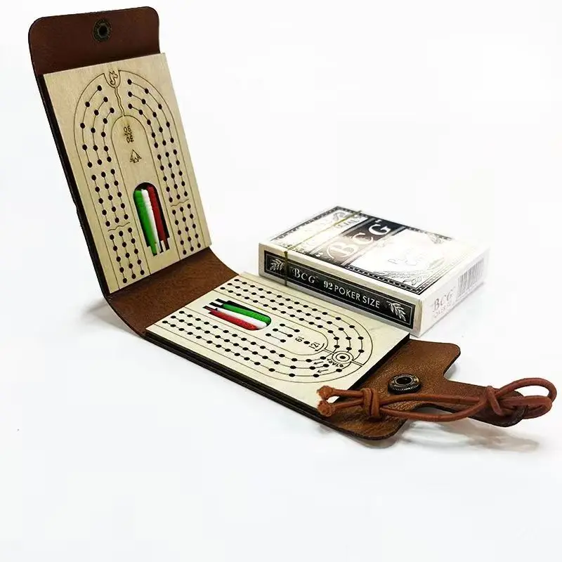 Personalized Card Storage Holster Board Cribbage Board Dozen Games Play Anywhere Premium Leather Sleek Design Pegs Camping Game 2