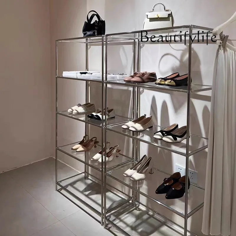 Embroidery steel glass jewelry shoe bag shelf storage rack medieval multi-layer floor display rack simple metal buyer store 4