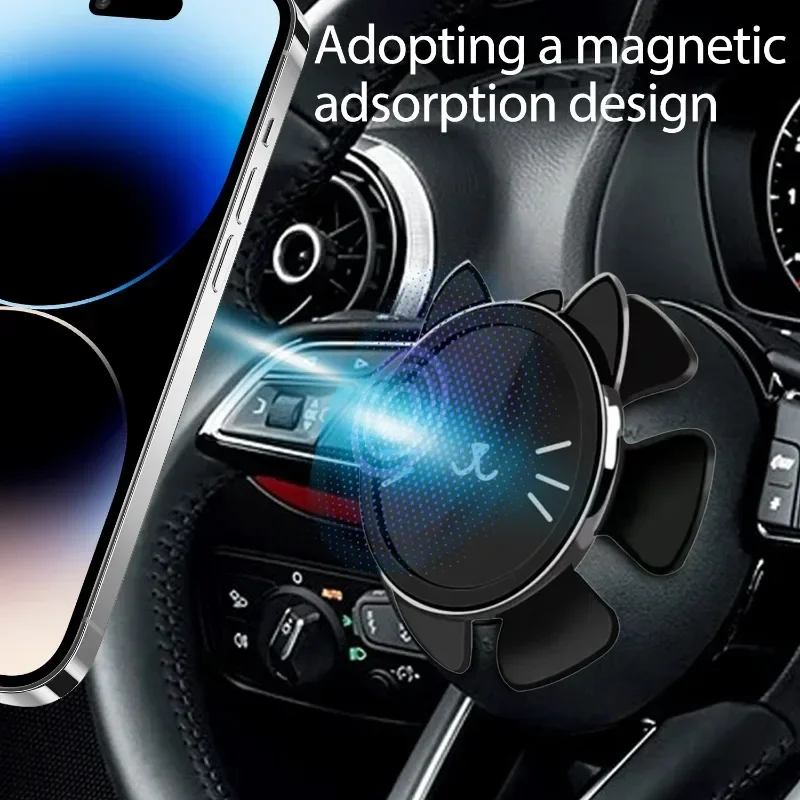 Magnetic Car Phone Holder Cartoon Maneki Neko Lucky Cat Steering Wheel Gravity Gyroscope Anti Shake Magnetic Cellphone Bracket phone holder mobile phone holder