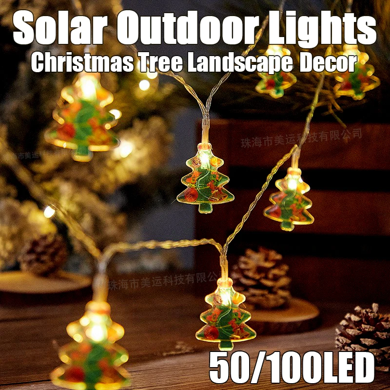 Outdoor Solar Christmas Tree Lights String Snowman Old Man Decor Landscape Scene Layout Creative Christmas Hanging Pendant Lamps