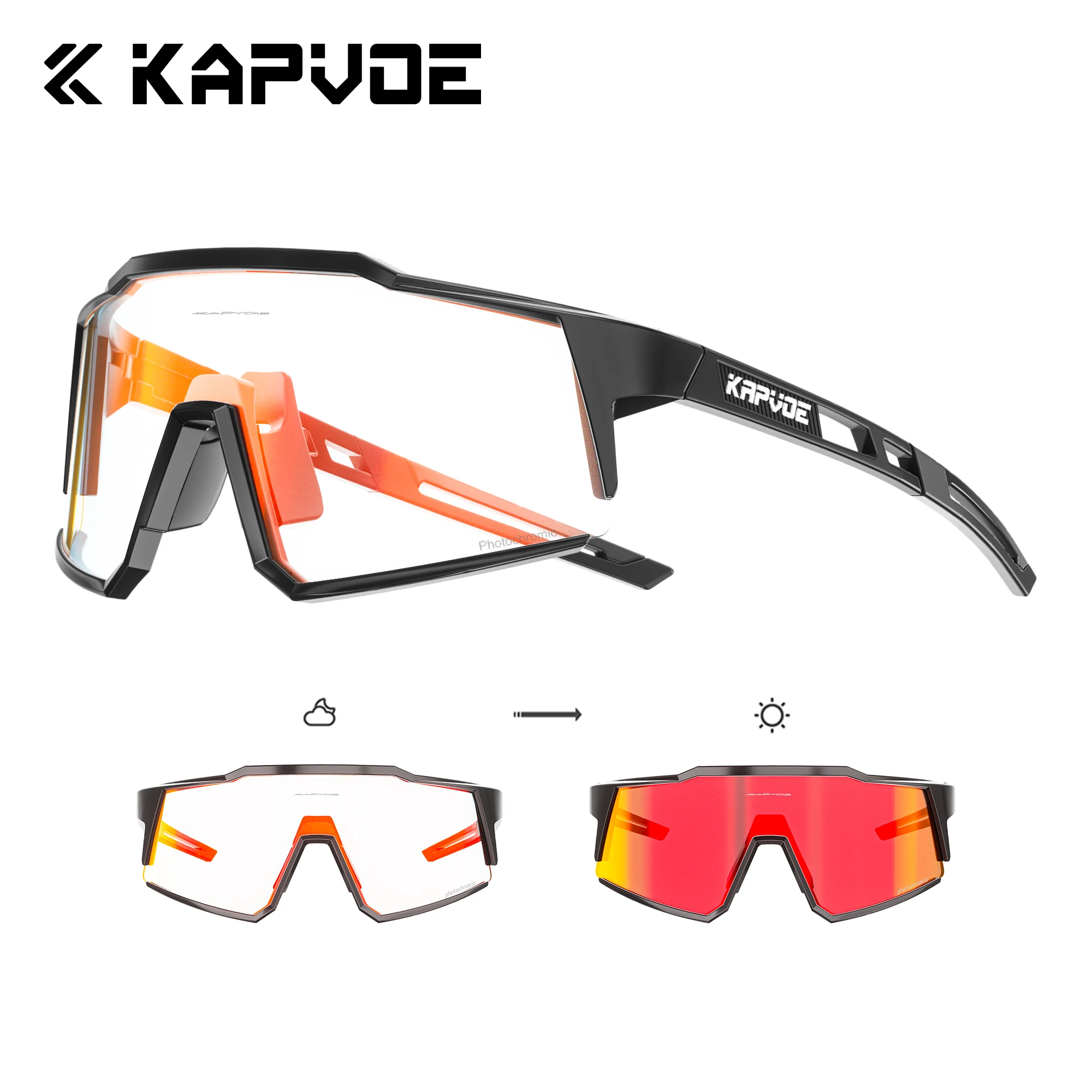 Kapvoe Photochromic Cycling Glasses Hiking Eyewear UV400 MTB Clear Mountain Bike Bicycle Sunglasses for Men Women Sports Glasses