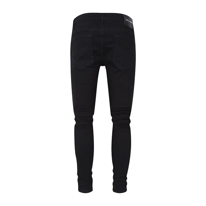 Latest Designer High Street Fashion New Elastic Jeans Slim Fit Retro Wash Black Jeans Hip Hop Brand Hole Patch Versatile Pants