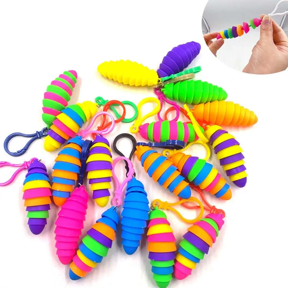 

Plastic Anti-Anxiety Mini Finger Slug pendant Squeeze Sensory Toys Relieve Stress Keyring Snail Caterpillar Key Chain