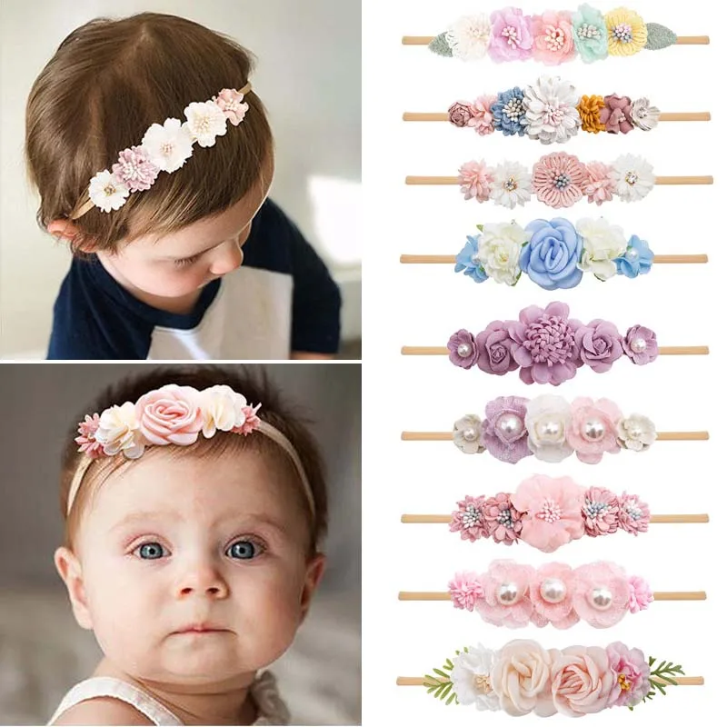 

1Pcs Fake Flowers Chidlren Headband Soft Elastic Nylon Bowknot Infant Hairbands For Girls Ribbon Headwear Baby Hair Accessories